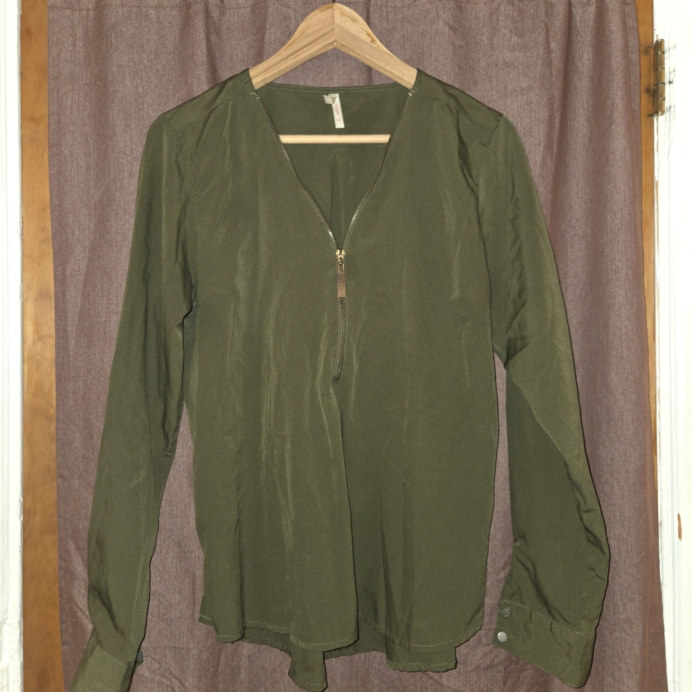 True Destiny Olive Green Button-Front Long Sleeve Shirt